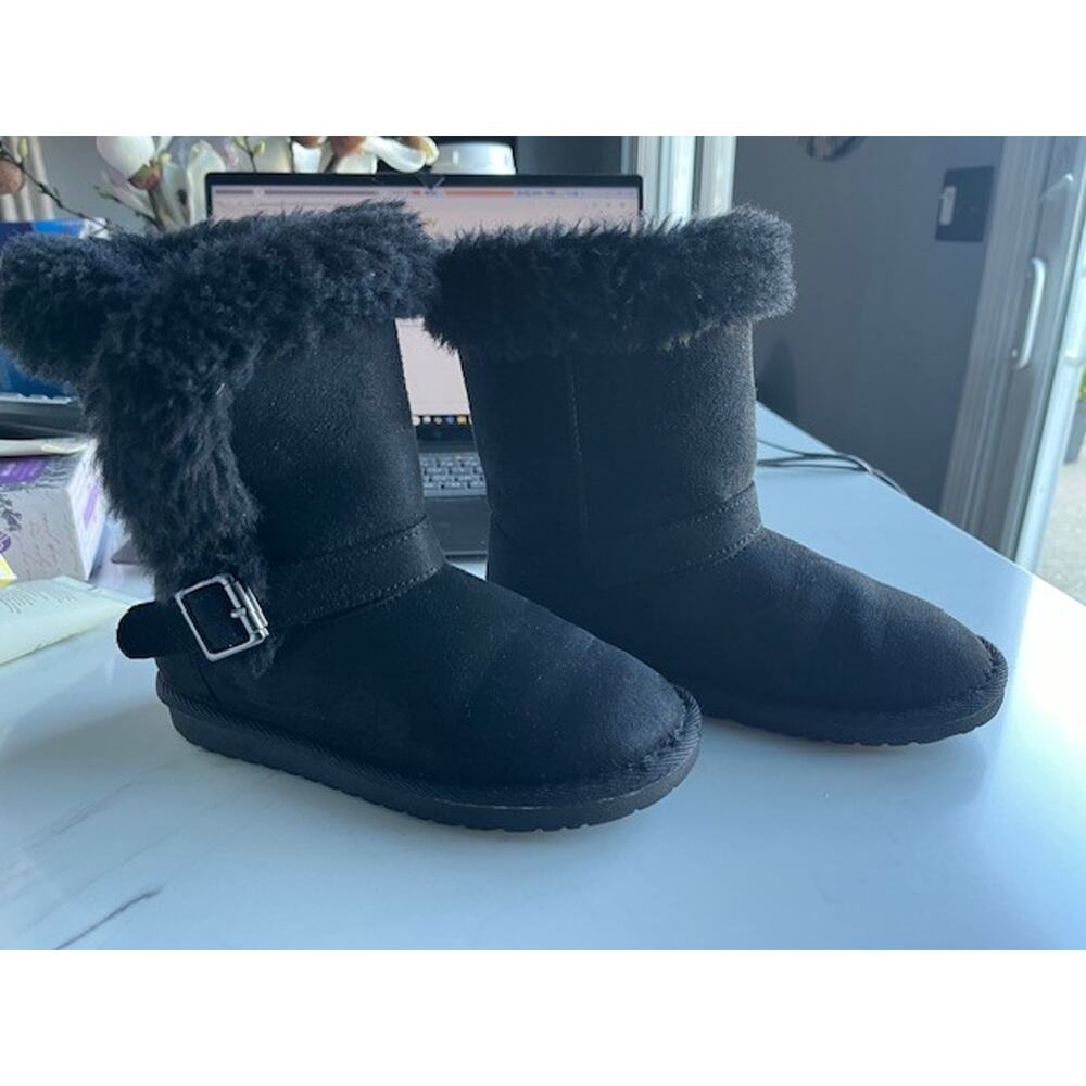 The Childrens Place Girls Buckle Faux Fur Chalet Boots Black Youth Girls Size 13